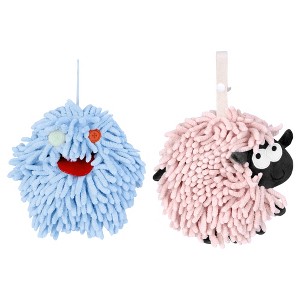 REGALWOVEN 2 Packs Cute Sheep Shape Absorbent Fast Drying Chenille Hand Towels with Hanging Loop 7" x 7" - 1 of 4