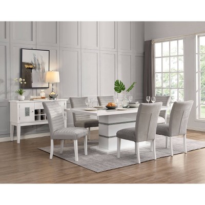 Elizaveta White High Gloss Rectangular Dining Table with Faux Crystals