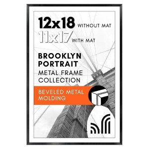 Americanflat Aluminum 12x18 Poster Frame with Shatter-Resistant Glass, Use as 11x17 Frame with Mat or 12x18 Frame Without Mat, Black - 1 of 4
