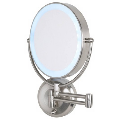 Zadro Cordless LED Pivoting Satin Nickel Wall Mount Mirror