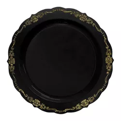 Smarty Had A Party 10" Black with Gold Vintage Rim Round Disposable Plastic Dinner Plates (120 Plates)