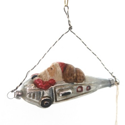 Marolin 1.5" Santa In Plane Vintage Looking Ornament Feather Tree Germany  -  Ornament Sets