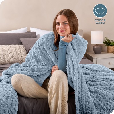 Dusty Blue Full/Queen Faux Shearling Sherpa Bed Blanket