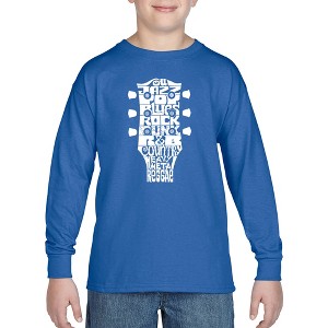 LA Pop Art Boy's Word Art Long Sleeve - Guitar Head Music Genres - 1 of 4