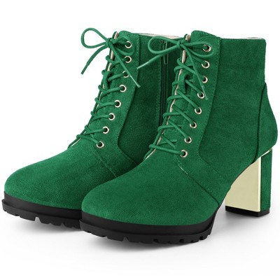 BLISSFUL STEP Women's Round Toe Lace Up Chunky Heel Combat Boots