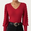 Anna-Kaci Women's Long Sleeve V-Neck Knit Top with Sheer Textured Balloon Sleeves - 4 of 4