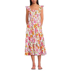 Lands' End Women's Chambray Smocked Dress with Ruffle Straps - 1 of 4