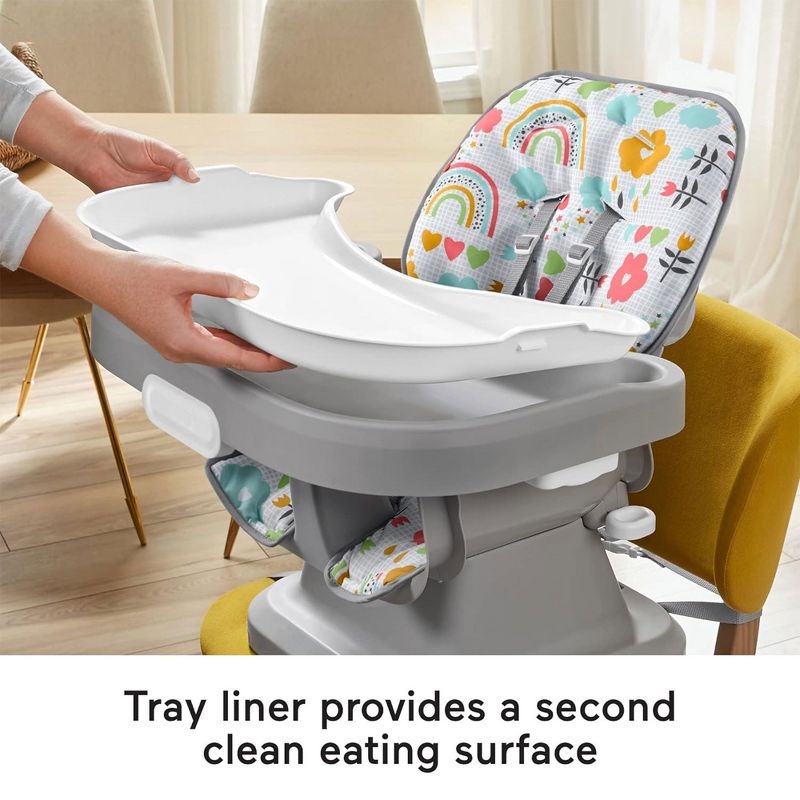 Fisher-Price SpaceSaver Simple Clean High Chair with Wraparound Deep-Dish Tray, Removable Tray Liner, 3 Recline Positions for Toddlers, Gray/White, 4 of 7
