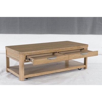 Light Brown Rectangular Wood Coffee Table with Storage