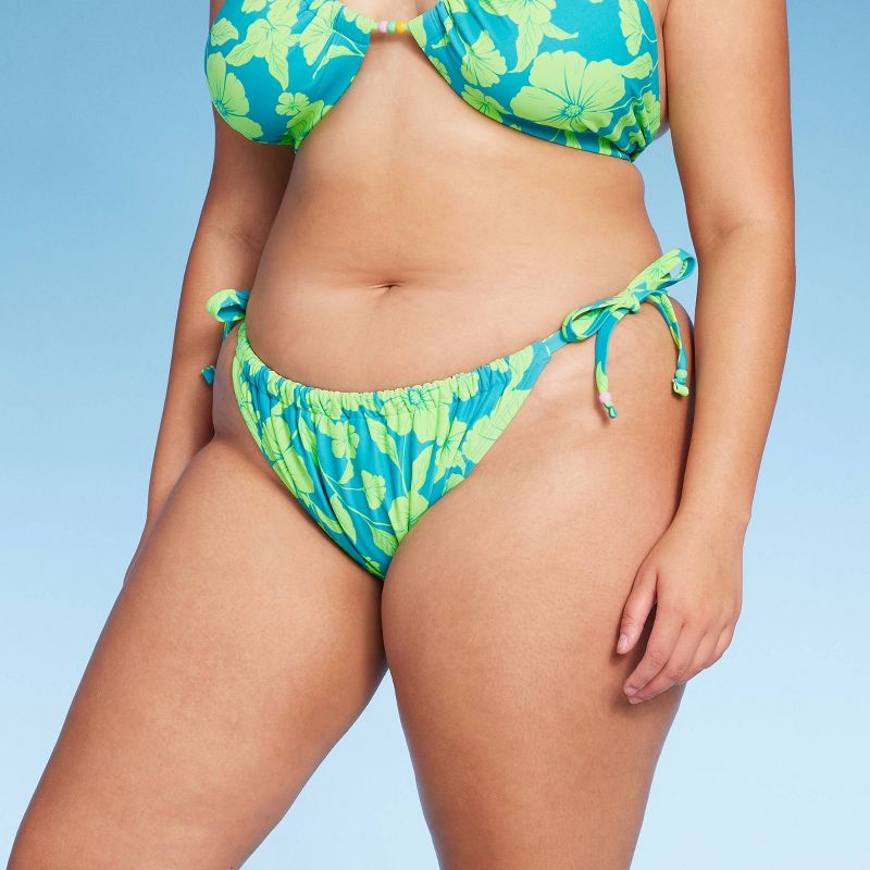 Women's Adjustable Coverage Bikini Bottom - Wild Fable™ Blue/Green Tropical Print, 1 of 14