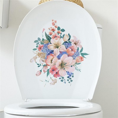 Flowers Pattern Toilet Stickers Self-Adhesive Toilet Lid Stickers For Toilet WC Restroom Door Seat Decoration
