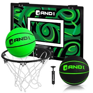 AND1 Over the Door Mini Basketball Hoop: 18x12 Shatterproof Backboard, 2 Mini Basketballs, and Hand Pump Included - Ultimate Indoor Accessory - 1 of 4