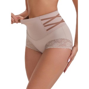 INSPIRE CHIC Women's High-Waisted Tummy Control Butt Lifting Briefs Lace Trim Stretch Comfortable and Breathable Panties - 1 of 4