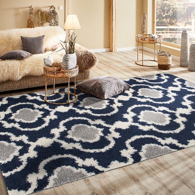 Navy Trellis Easy-Care Reversible Shag Rug 3'3" x 5'