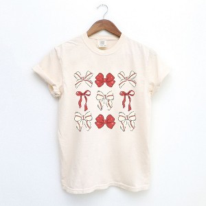Simply Sage Market Women's Coquette Baseball Bow Chart Short Sleeve Garment Dyed Tee - 1 of 4