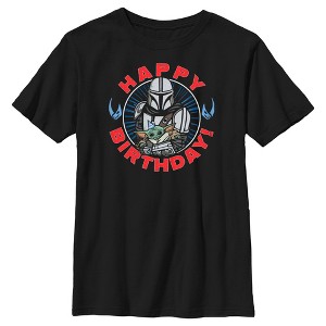 Boy's Star Wars: The Mandalorian Grogu and Din Djarin Happy Birthday T-Shirt - 1 of 4