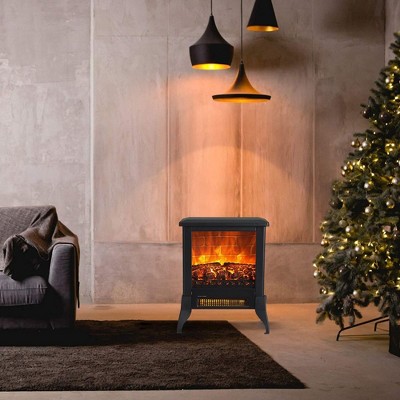 14" Freestanding Electric Fireplace,1400W Infrared Heater with Realistic Flame,LED Energy Saving Technology with Over-Heating Protection for Bedroom