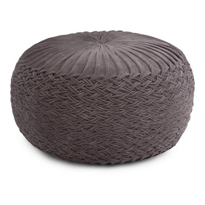 Faye Velvet Round Pouf Gray Velvet - WyndenHall