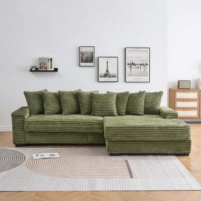 Modern Minimalist L-Shaped Sectional Sofa,Corduroy Fabric Upholstered Armrests Sofa,3 Seat Living Room Furniture with Solid Wood Frame-Koiai