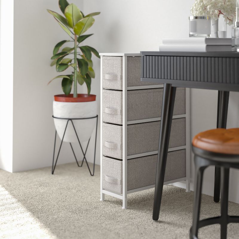 Emma and Oliver 4 Drawer Vertical Slim Storage Dresser-Wood Top & Fabric Pull Drawers, 3 of 12