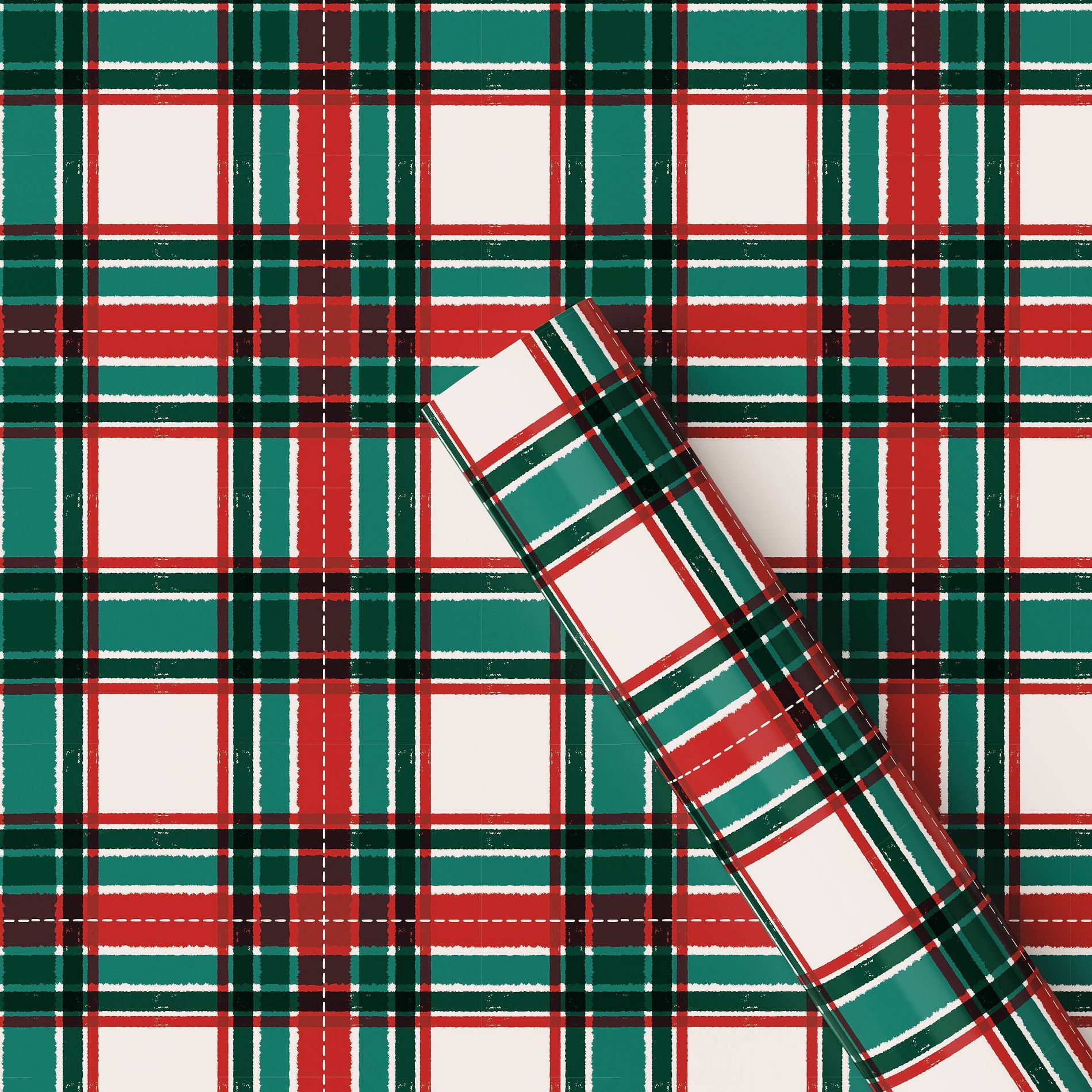 30” 90 sq ft Christmas Roll Wrap Red/White/Green Plaid - Wondershop™
