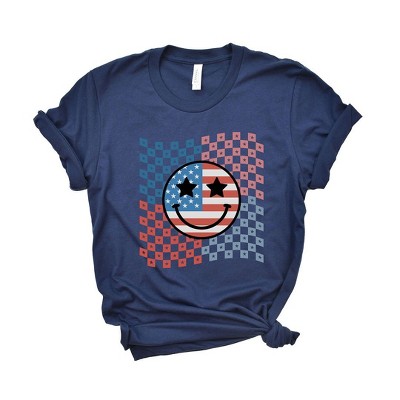 Simply Sage Market Women's Checkered Patriotic Smiley Face Short Sleeve Graphic Tee