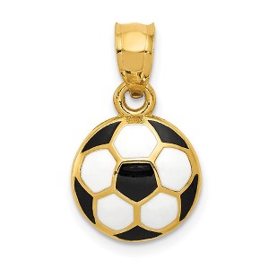 Black Bow Jewelry 14k Yellow Gold & Enamel Domed Black & White Soccer Ball Pendant, 12mm - 1 of 4