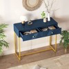 Lyngins Modern Console Table with Storage, Narrow Entryway Table with Gold Metal Base, Sofa Table with 2 Drawers (Diagonal Stripe Design) - 2 of 4