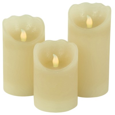 3PC FLICKERING CANDLES FLAME LESS REAL WAX DRIPPING EFFECT WITH BATTERIES 41280C 