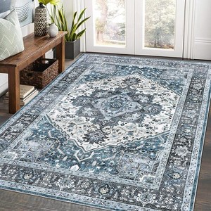 Washable Vintage Floral Area Rug, Traditional Low Pile Carpet, Stain Resistant Non Slip Rug for Living Room, Bedroom, Dining Room, and Office - 1 of 4