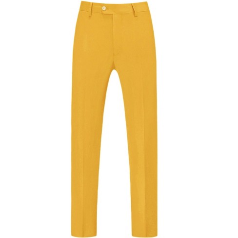 Lars Amadeus Men's Regular Fit Flat Front Chino Business Wedding Suit Pants  Orange Yellow 30