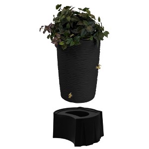 Good Ideas Impressions 50 Gallon Palm Trunk Rain Saver Barrel with 2 Spigots and Rain Wizard Universal Rain Barrel Stand, Adds Room for Buckets - 1 of 4