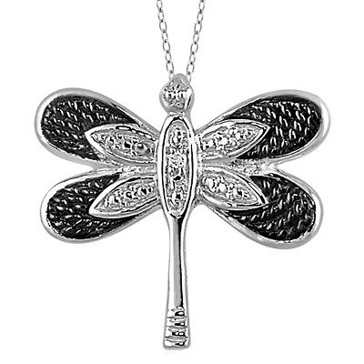 Women's Sterling Silver Accent Round-Cut White Diamond Pave Set Butterfly Pendant - White (18")