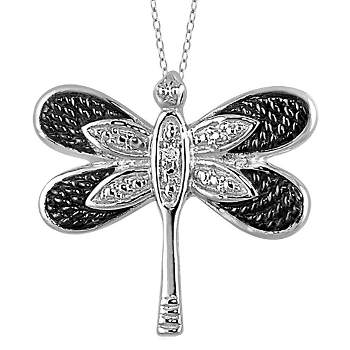Women's Sterling Silver Accent Round-Cut White Diamond Pave Set Butterfly Pendant - White/Black (18")