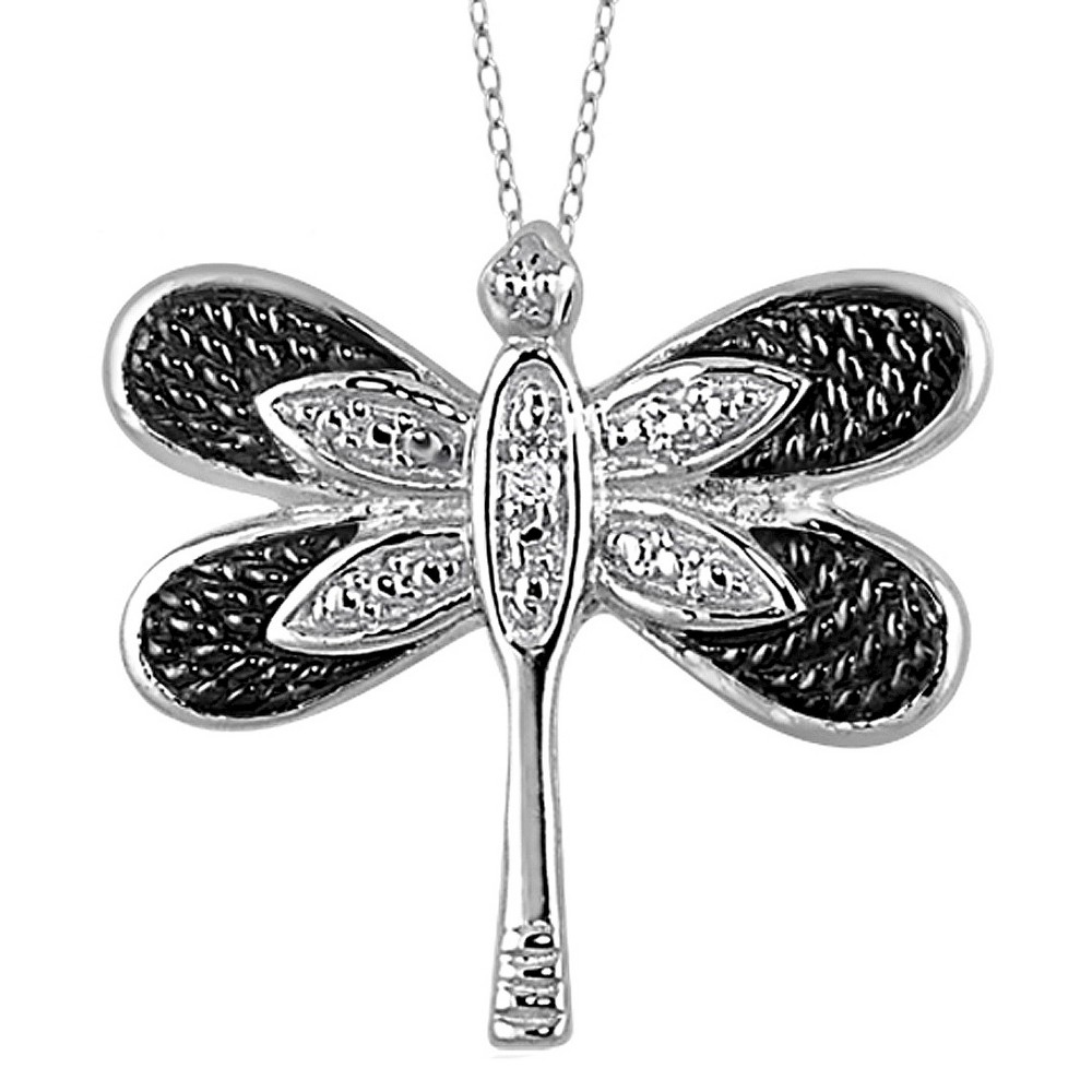 Photos - Pendant / Choker Necklace Women's Sterling Silver Accent Round-Cut White Diamond Pave Set Butterfly