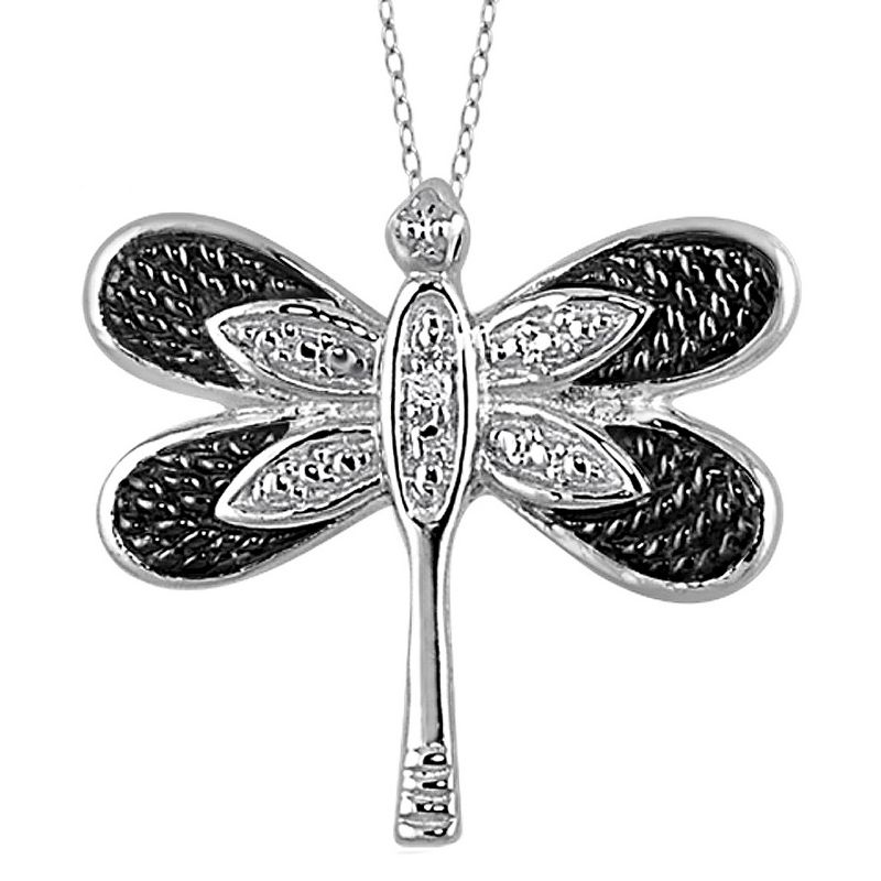 Women&#39;s Sterling Silver Accent Round-Cut White Diamond Pave Set Butterfly Pendant - White/Black (18&#34;), 1 of 3