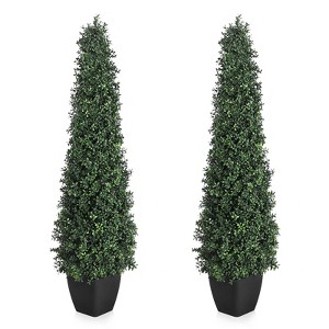 3-5FT Artificial Boxwood Topiary Trees,2Pack Faux Topiaries Tree Potted Boxwood Tree Cone Topiary Artificial Plant Shrub - 1 of 4