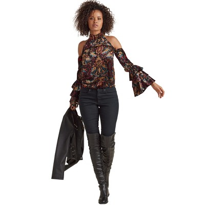 VENUS Womens Cold Shoulder Ruffle Top
