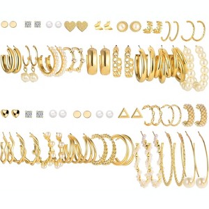 36 Pairs Gold Earrings Set for Women, Hypoallergenic Pearl Chain Hoop Drop Dangle Stud Earrings Multipack for Birthday Gift - 1 of 4