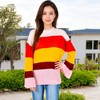 Anna-Kaci Women's Striped Knit Sweater with Bell Sleeves and Colorful Details - 2 of 4