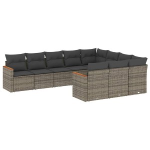 vidaXL 10 Piece Patio Sofa Set with Cushions Gray Poly Rattan - Gray Without Table - 1 of 4