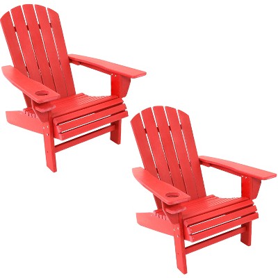 Sunnydaze Plastic All-Weather Heavy-Duty Outdoor Adirondack Patio Chair with Drink Holder, Red