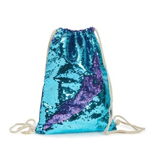 Juvale Mermaid Sequin Drawstring Backpack Reversible Sequin Bag, Blue - 1 of 4
