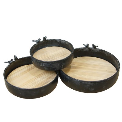 VIP Wood 12 in. Brown Trays with Contrasting Bottom Set of 3