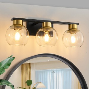POWLIG 21.65-in 3-Light Black and Gold Bathroom Vanity Light with Clear Glass Shades, Bulbs not Included - 1 of 4