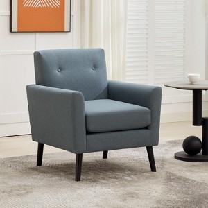 Mid-Century Modern Accent Chair – Linen Upholstery, 350LB Capacity & Hardwood Legs (Beige/Blue/Camel) for Living Room, Office, Bedroom - 1 of 4