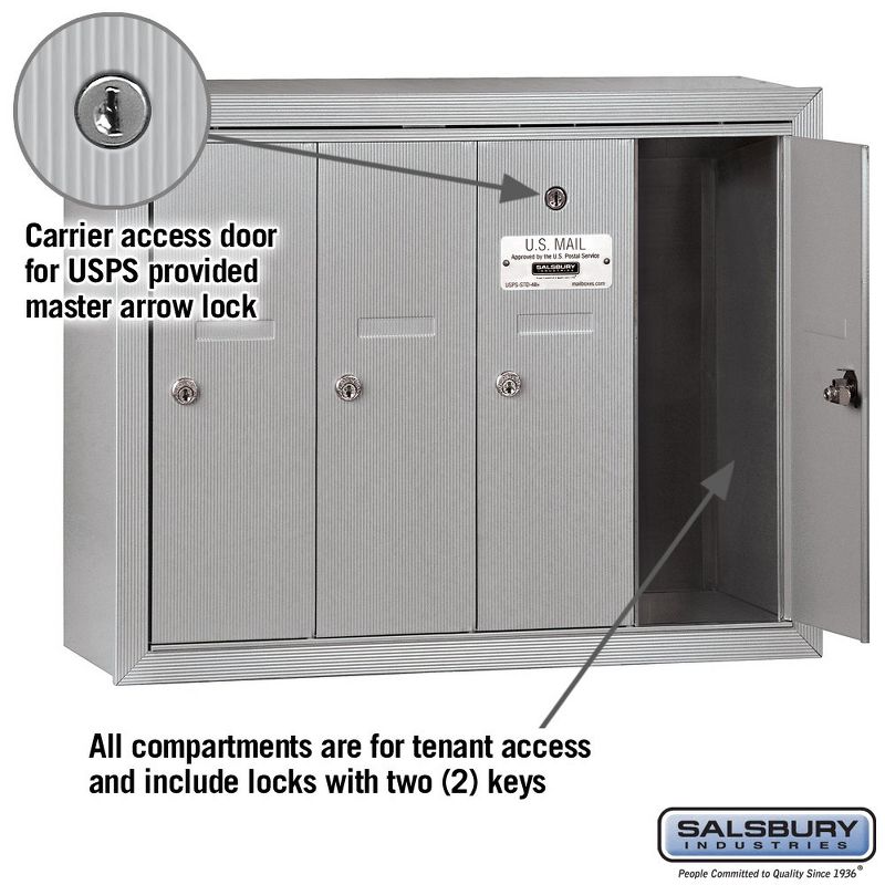 Salsbury Industries Vertical Mailbox - 4 Doors - Aluminum - Surface Mounted - USPS Access, 2 of 6
