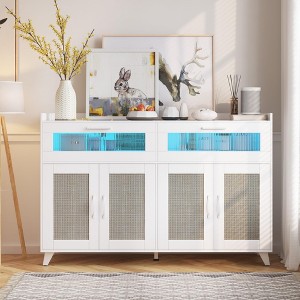 Small Sideboard Buffet Cabinet, 47 Inch Kitchen Storage Cabinet with Charging Station, Led Lights & Drawers, Wood Coffee Bar Station with Storage - 1 of 4