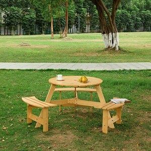 SAINTCY Outdoor Round Picnic Table with Built-in Benches - 1 of 4