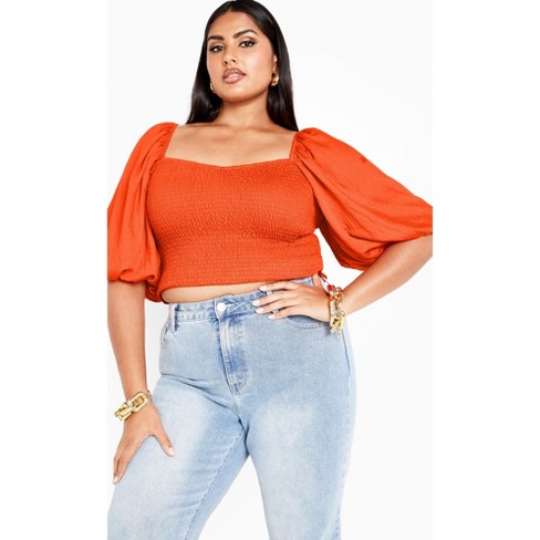 Women's Plus Size Poppie Top - tangerine | CITY CHIC - image 1 of 4